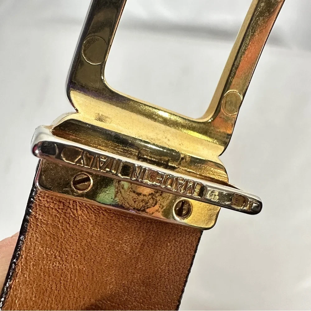 Bill Blass Vintage Leather Belt Brass Buckle Made in USA 36 Quiet Luxury